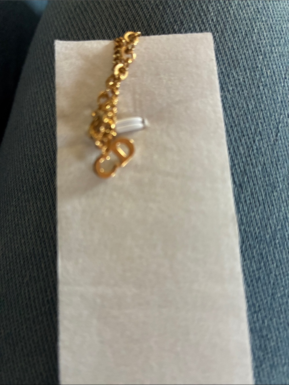 Christian Dior Gold Tone Round Pendant Charm Necklace w CD Chain New - Picture 2 of 3